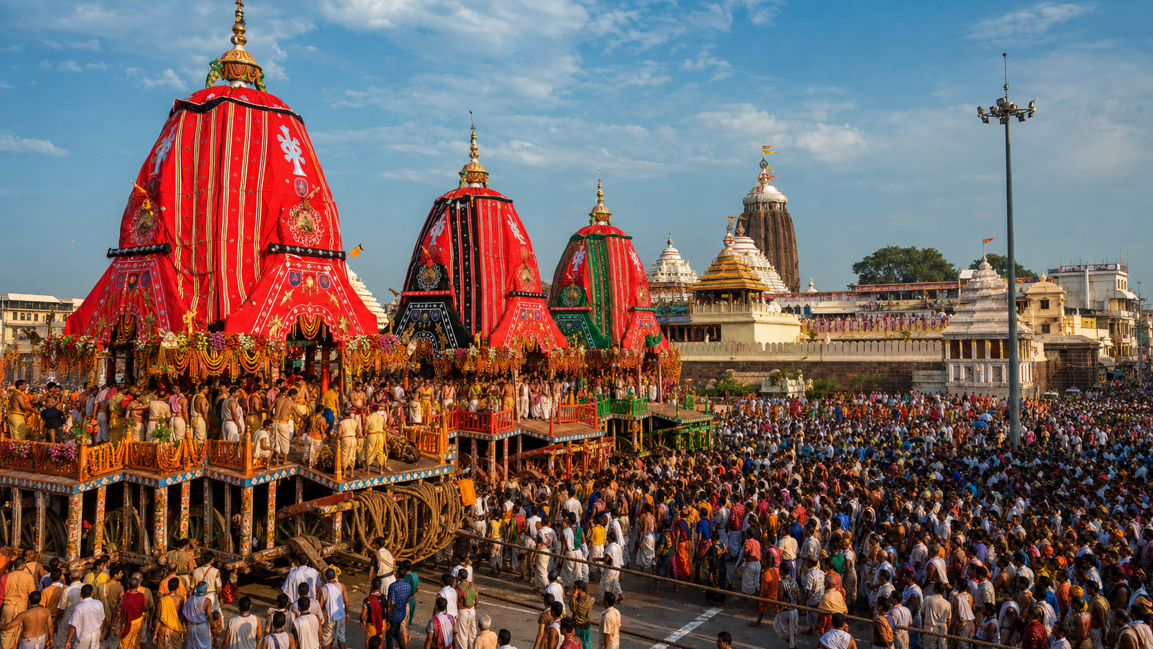 Decorated chariots during Jagannath Rath Yatra in Puri