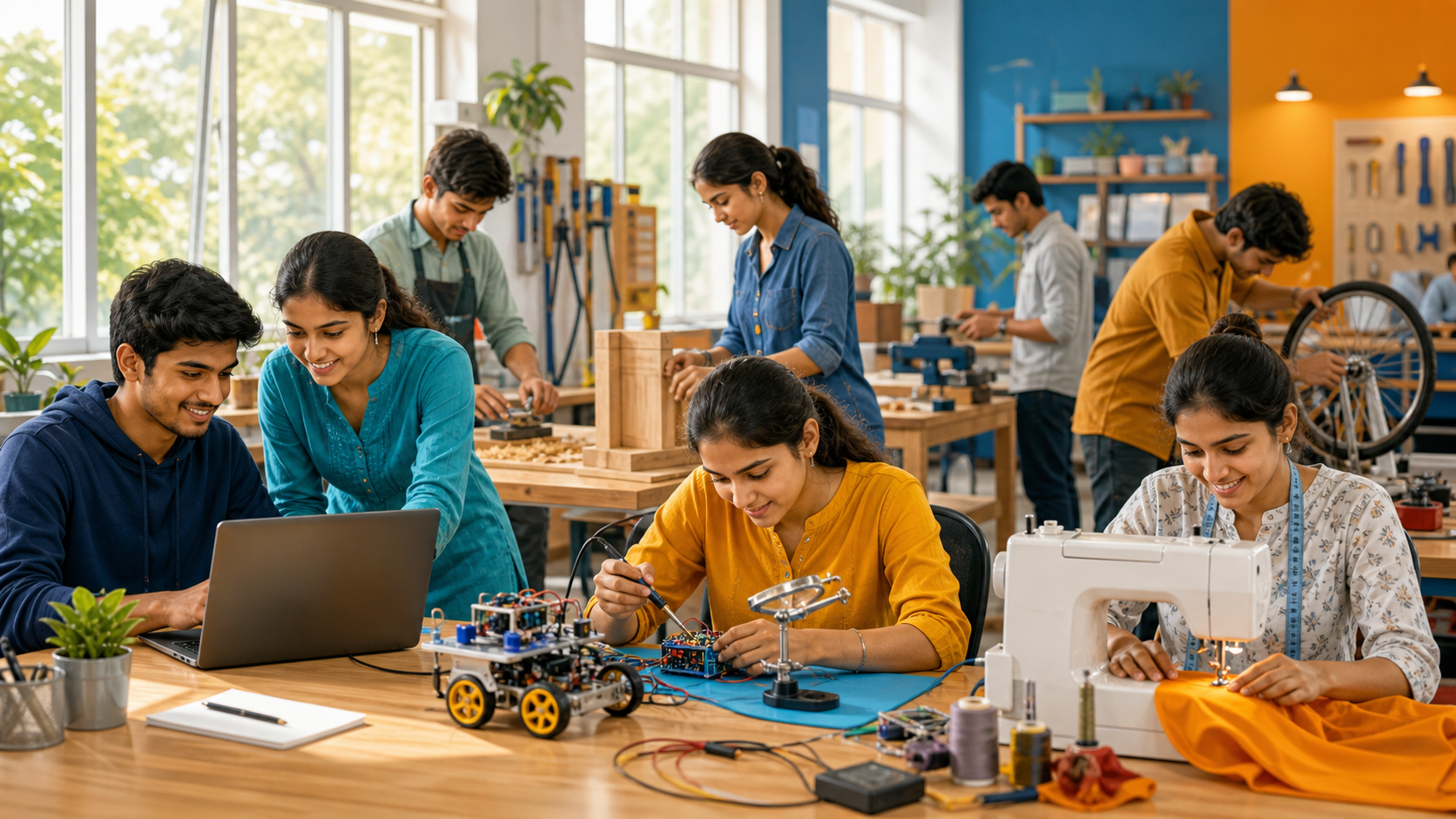 Young people in India learning practical skills together
